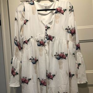 Long bell sleeve print dress